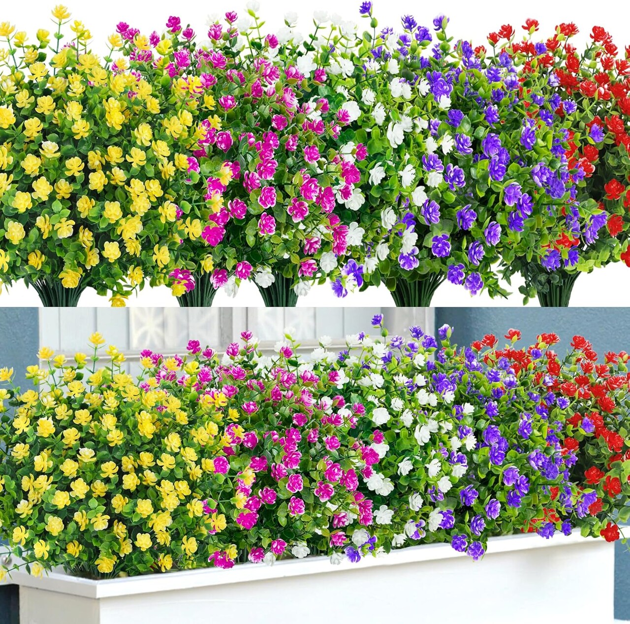 20-Bundle Artificial Flower Set – UV-Resistant Faux Plants and Shrubs for Indoor & Outdoor Decor, Garden, Porch, Hanging Planters, Window Boxes, and Home